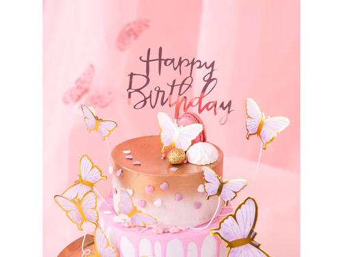 Boldog születésnapot tortadísz rózsaszín arany - 1 db.