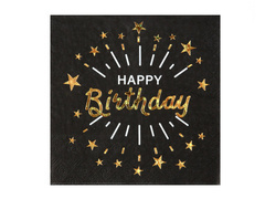 Boldog születésnapot szalvéta fekete - 33 cm - 10 db.