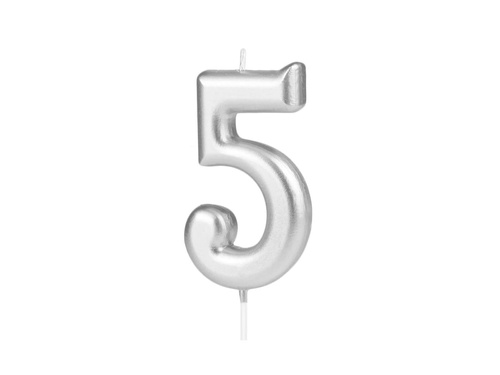 Ezüst számgyertya - 5 - 1 db.