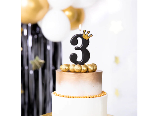 Hármas számú gyertya fekete koronával - 3 - 1 db.
