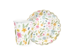 Készlet poharak + papírtányérok Field Flowers - 12 db.