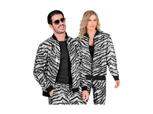 Ezüst flitteres party dzseki - bomber dzseki - zebra motívummal