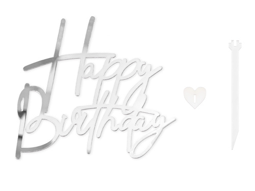 Boldog születésnapot tortadísz - ezüst - 1 db.