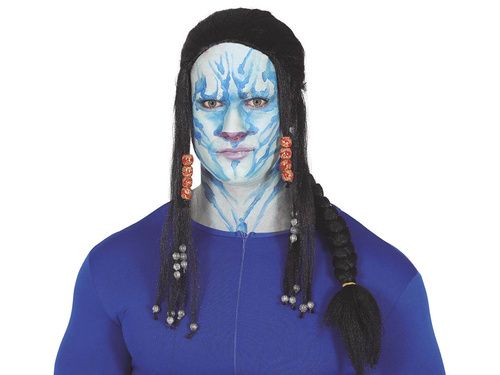 Fekete paróka fonatos és gyöngyökkel - 1 db.