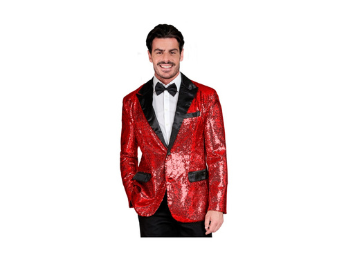 Party Fashion piros flitteres blézer szatén gallérral és zsebekkel