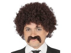 Barna paróka fürtökkel és bajusszal - 1 db.