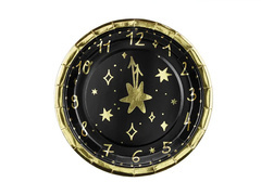 Papírtányérok Clock fekete - 18 cm - 6 db.