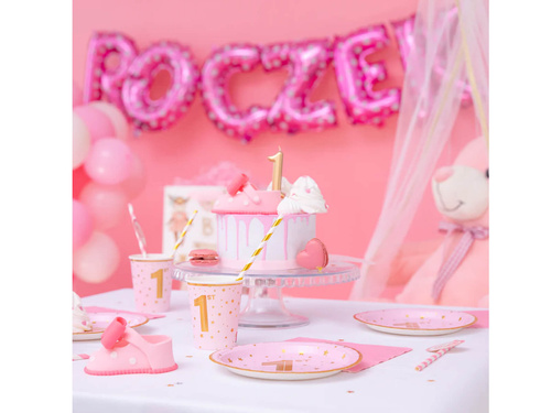 Rózsaszín születésnapi papírtányérok - 18 cm - 6 db.