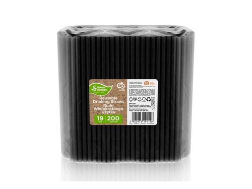 Újrafelhasználható egyenes csöves szívószálak fekete - 200 db.