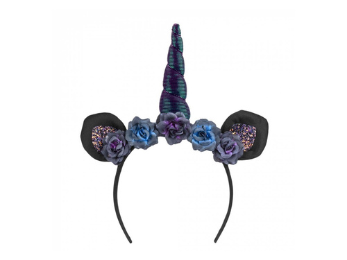 Sötét egyszarvú fejpánt rózsákkal - 1 db.