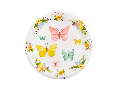 Papírtányérok születésnapokra Virágok és pillangók - 18 cm - 6 db.