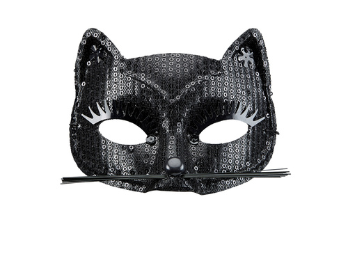 Fekete macska farsangi maszk flitterekkel - 1 db.