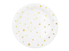 Papírtányérok fehér, arany csillagokkal - 23 cm - 6 db.