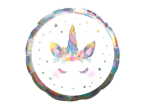 Irizáló egyszarvú fólialufi - 43 cm - 1 db.