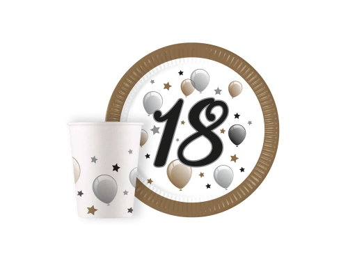 Pohár + papírtányér készlet 18. születésnapra - 16 db.