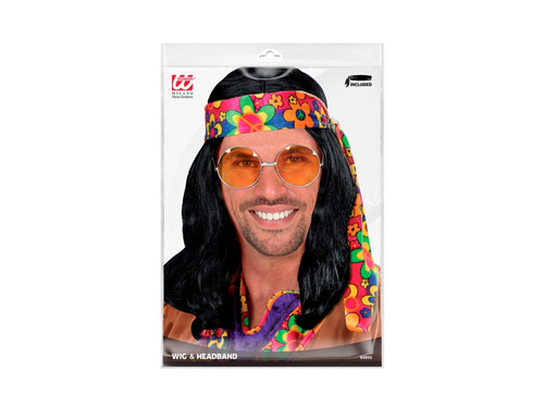 Fekete Hippie Dude paróka hajpánttal