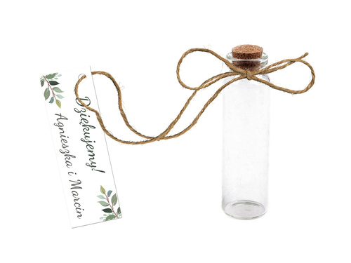 Személyre szabott köszönőlevelek a vendégeknek zöld levelekkel - üvegpalackok - 6 kpl.