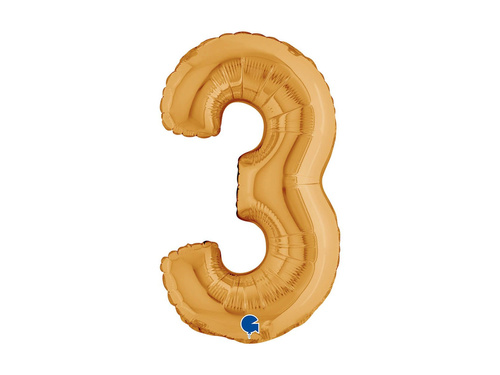 Fólia lufi szám 3 arany - 14" - 1 db.