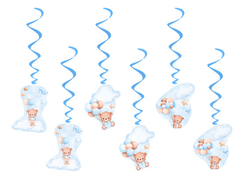 Akasztós dekoráció kék mackók lufikkal - 6 db.