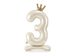 Álló fólia lufi 3 krémszínű, koronával - 84 cm - 1 db.