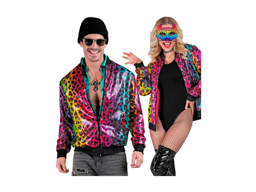 Party flitteres kabát - bomber dzseki - szivárványos leopárd motívummal