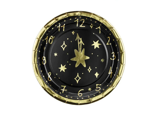 Papírtányérok Clock fekete - 18 cm - 6 db.