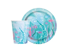 Sellő papírpoharak + tányérok készlet - 16 db.