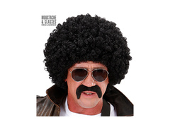 Fekete göndör ügynök paróka bajusszal és napszemüveggel