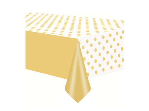 Születésnapi terítő fehér arany pöttyökkel - 137 x 274 cm - 1 db.
