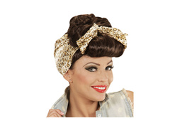 Barna Rockabilly Pin-Up Girl paróka állati mintás sállal