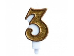 Számgyertya arany szegéllyel és arany csillogással - 3 - 1 db.