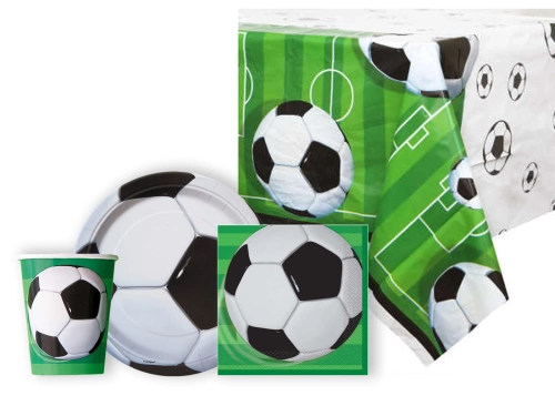 Asztalterítő szett + poharak + tányérok + papírszalvéták Football - 33 db.