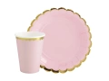 Készlet csészékből + papírtányérokból rózsaszín arany színben - 24 db.