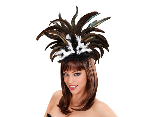 Szamba táncos fejpánt fekete és fehér tollakkal - 1 db.