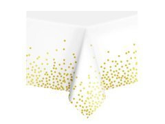 Születésnapi terítő fehér arany pöttyökkel - 137 x 274 cm - 1 db.
