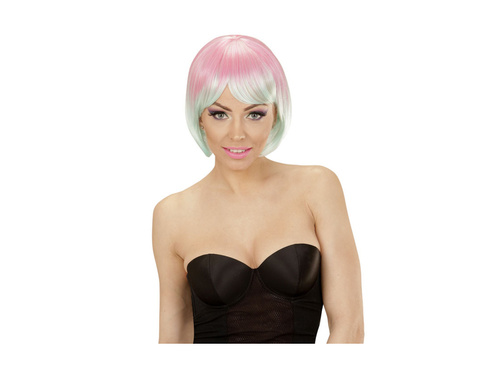 Rózsaszín és türkizkék Fashion melange paróka