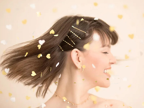 Lövőcső - arany és fehér szívek - 35 cm - 1 db.