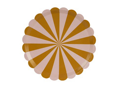 Barna és rózsaszín csíkos papírtányérok - 21 cm - 6 db.