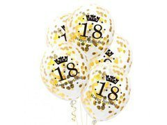 Átlátszó lufi arany konfettivel a tizennyolcadik születésnapi bulira - 30 cm - 5 db