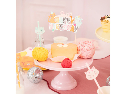 Boldog születésnapot macskák topper - 14,5 cm - 1 db.