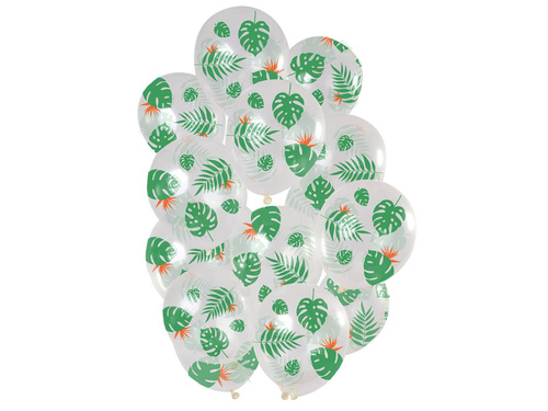 Átlátszó trópusi levelek lufi - 30 cm - 15 db.