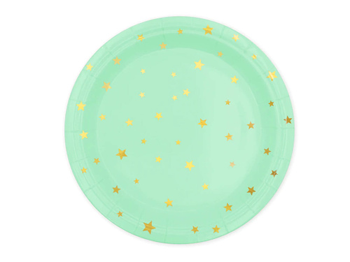Menta papírtányérok arany csillagokkal - 23 cm - 6 db.
