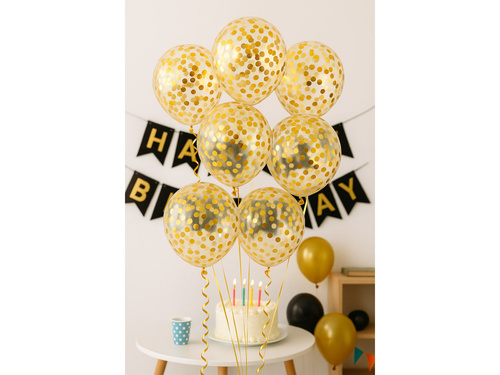 Átlátszó lufi arany konfettivel - 30 cm - 5 db.
