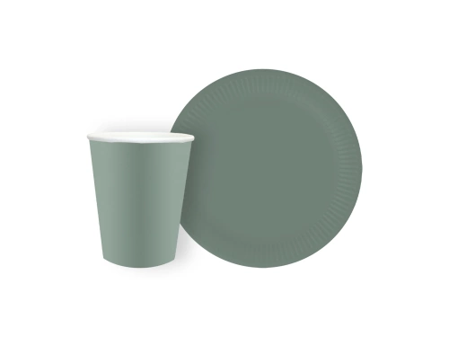Sötétzöld pohár + papírtányér készlet - 24 db.