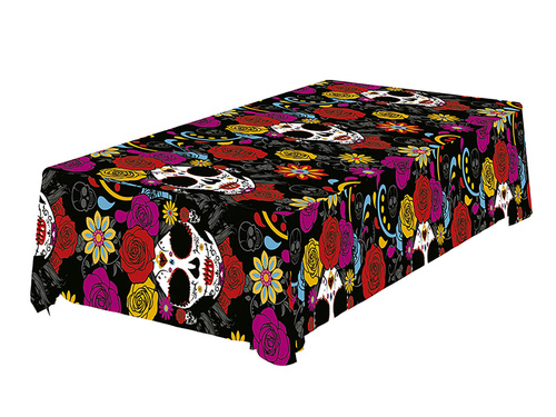 Mexikói koponyás fóliás terítő Halloweenre - 137 x 274 cm - 1 db.