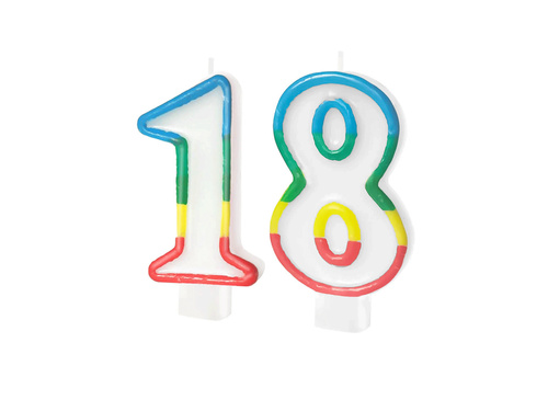 Számgyertyák színes peremmel 18-as számmal - 8,5 cm - 2 db.