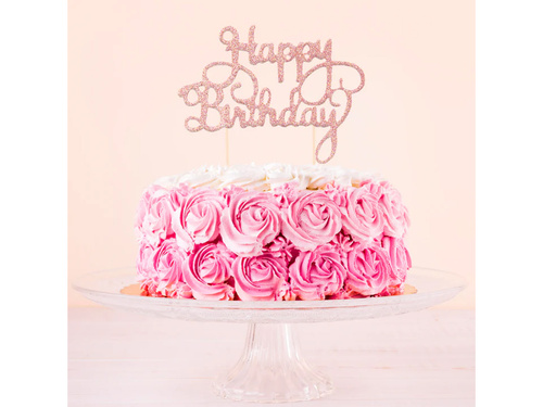 Boldog születésnapot tortadísz csillogó rózsaszín arany - 1 db.