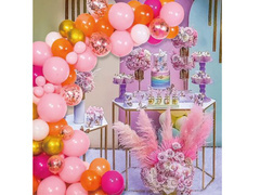 Léggömb készlet rózsaszín és arany lufi füzérhez - 80 db.