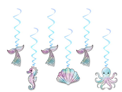 Születésnapi sellő függő dekoráció - 6 db.