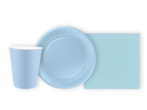 Pohár + szalvéta + papírtányér készlet világoskék - 44 db.